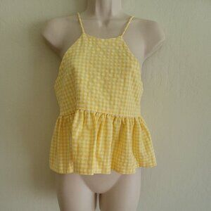 ZARA XS Yellow White Gingham Ruffle Tank Top Tie Back Y2K NWT